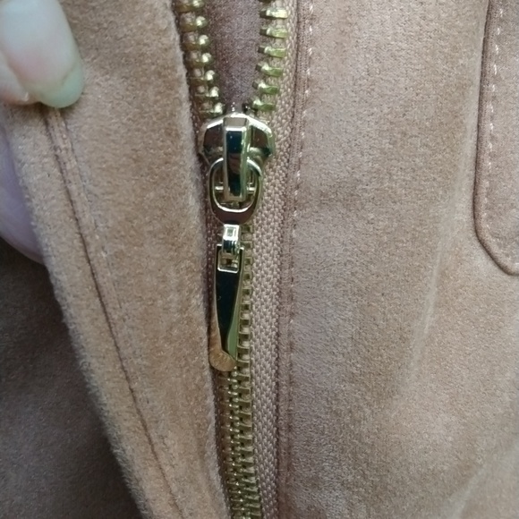 NWOT WHBM Women Sz LP Cropped Faux Suede Jacket Brown, Front Zip Spread Collar - Picture 12 of 12